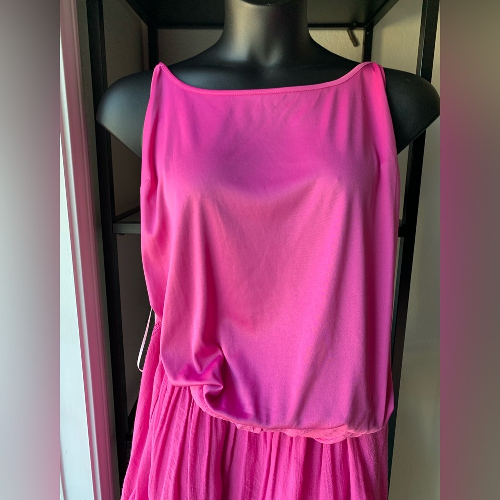 NWOT JM Collection Hot Pink Blouse with Lace Accents Round Neck Elastic Cuff Hem - Picture 12 of 14